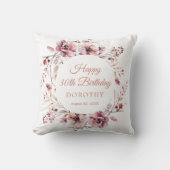30歳のバースデーパーソナライズされたバーガンディーピンクフローラ クッション (正面)