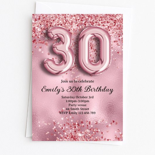 30歳のピンクグリッター誕生日 招待状