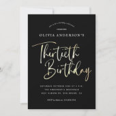 30歳のブラック、ホワイト&金ゴールド30歳の誕生日パーティー 招待状 (正面)