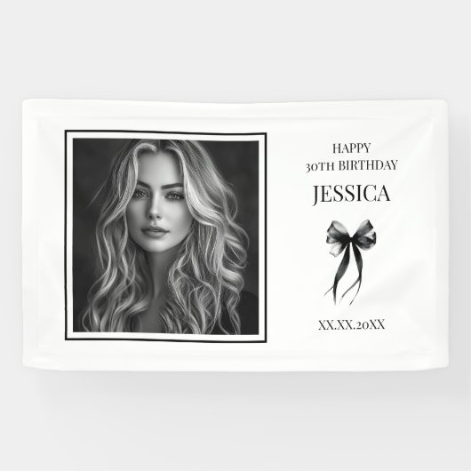 30歳のモノクロ写真幸せ30歳の誕生日 横断幕 (横)