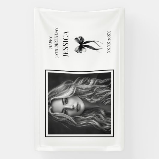 30歳のモノクロ写真幸せ30歳の誕生日 横断幕 (縦)