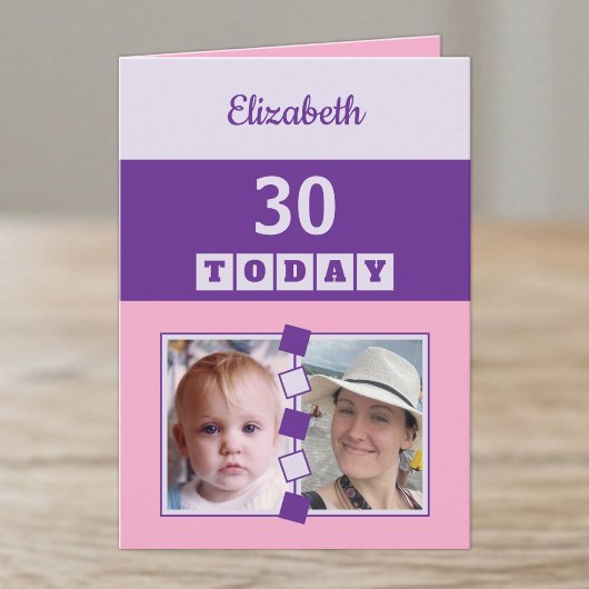 30歳の今日 お好きな年齢 2枚の写真 ピンク 紫の誕生日 カード
