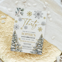 30歳の冬の誕生日招待状 ゴールドとシルバー