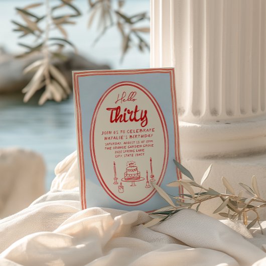 30歳の手描きケーキ クィルキー ファン バースデー 招待状