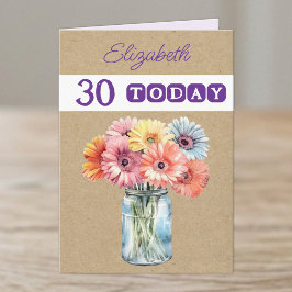 30歳の誕生日おめでとう ガーベラの花 紫 カード