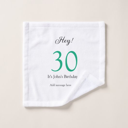 30歳の誕生日おめでとう グリーン ブラック 太字 名前 ウォッシュタオル (ウォッシュタオル)