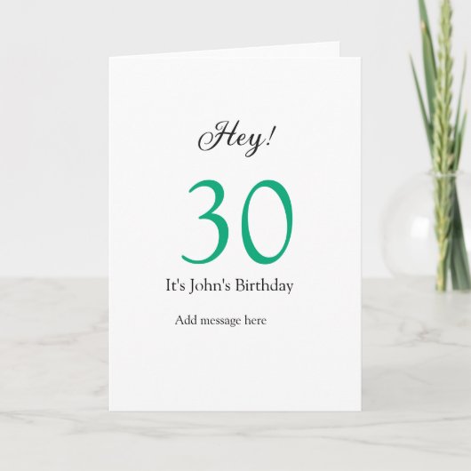 30歳の誕生日おめでとう グリーン ブラック 太字 名前 カード (正面)