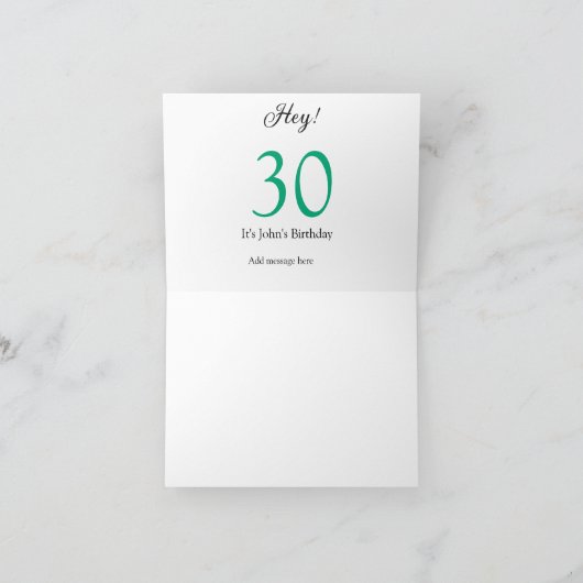 30歳の誕生日おめでとう グリーン ブラック 太字 名前 サンキューカード (内部)