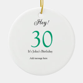 30歳の誕生日おめでとう グリーン ブラック 太字 名前 セラミックオーナメント