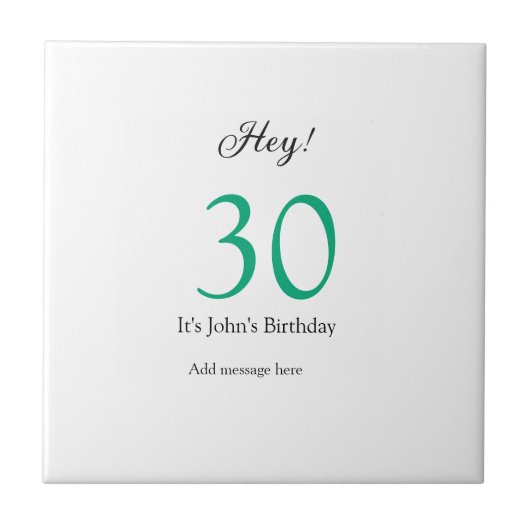30歳の誕生日おめでとう グリーン ブラック 太字 名前 タイル (正面)
