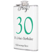 30歳の誕生日おめでとう グリーン ブラック 太字 名前 フラスク (左)
