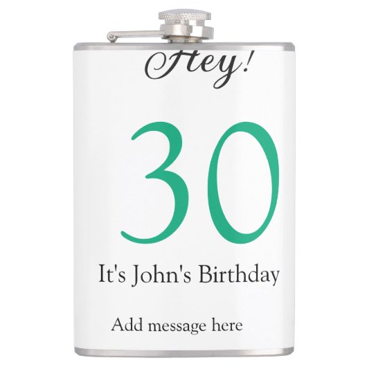 30歳の誕生日おめでとう グリーン ブラック 太字 名前 フラスク (正面)