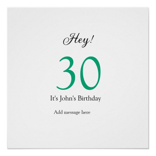30歳の誕生日おめでとう グリーン ブラック 太字 名前 ポスター (正面)