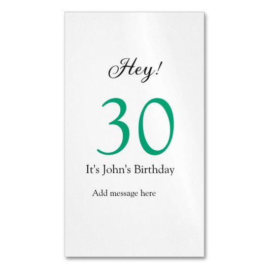 30歳の誕生日おめでとう グリーン ブラック 太字 名前 マグネット名刺 (正面縦)