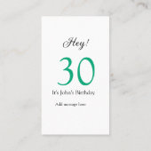 30歳の誕生日おめでとう グリーン ブラック 太字 名前 名刺 (裏面)