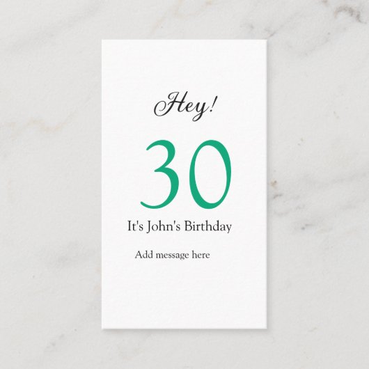 30歳の誕生日おめでとう グリーン ブラック 太字 名前 名刺 (正面)