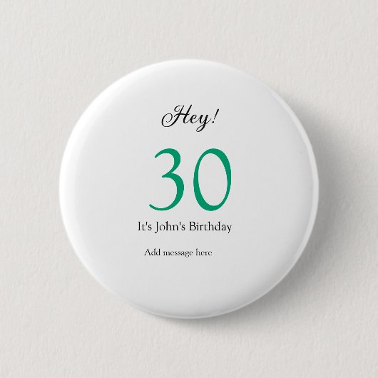 30歳の誕生日おめでとう グリーン ブラック 太字 名前 缶バッジ (正面)