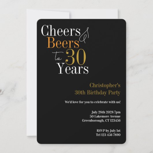 30歳の誕生日おめでとう チア ビール パーティー 招待状 (正面)