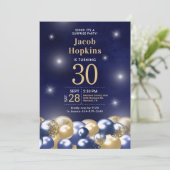 30歳の誕生日おめでとう ネイビーブルーとゴールドのバルーン 招待状 (スタンド正面)