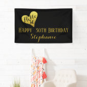 30歳の誕生日おめでとう ブラックとファゴールドのハート 横断幕 (インサイチュ)