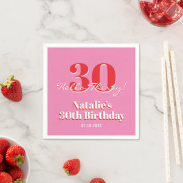 30歳の誕生日おめでとう!モダンピンクレッド スタンダードカクテルナプキン