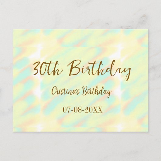 30歳の誕生日おめでとう!黄色とオレンジの水彩でお祝い ポストカード (正面)