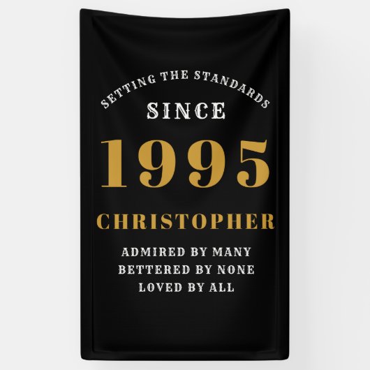 30歳の誕生日おめでとう 1995年生まれ 名前 ブラックゴールド 横断幕 (縦)