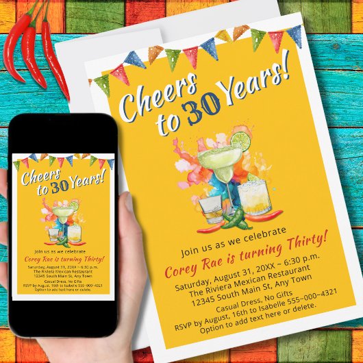 30歳の誕生日おめでとう！30年分のマルガリータ フィエスタ 招待状
