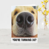 30歳の誕生日おもしろい犬グリーティングカード カード (黄色い花)