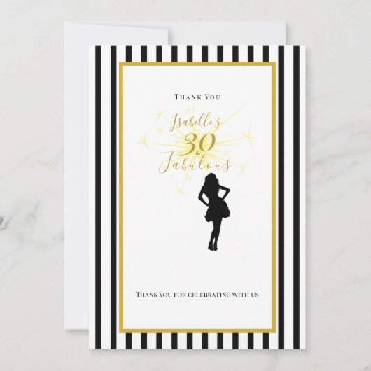 30歳の誕生日お礼カード 黒とゴールド サンキューカード (正面)