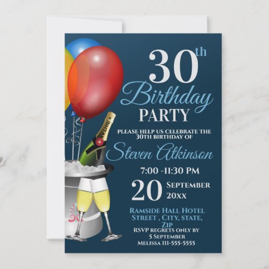 30歳の誕生日お祝いきらめくワインパーティー 招待状 (正面)