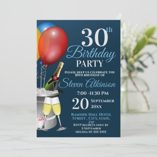 30歳の誕生日お祝いきらめくワインパーティー 招待状 (スタンド正面)