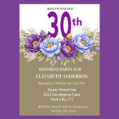 30歳の誕生日お祝いにブルーとパープルの芍薬 招待状