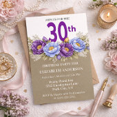 30歳の誕生日お祝いにブルーとパープルの芍薬 招待状