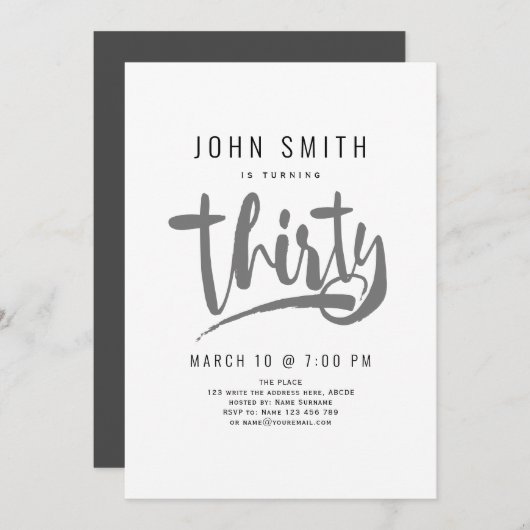 30歳の誕生日お祝いモダン男らし, 招待状 (正面/裏面)