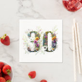 30歳の誕生日お祝い数字デザイン　野生の花々  スタンダードカクテルナプキン (インサイチュ)