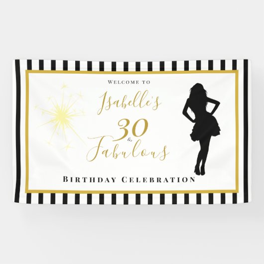 30歳の誕生日お祝い 黒とゴールドのバナー 横断幕 (横)