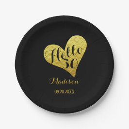 30歳の誕生日こんにちは30ブラックとフェイク金ゴールドハート ペーパープレート