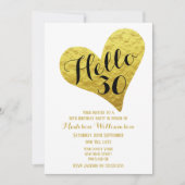 30歳の誕生日こんにちは30ブラックとフェイク金ゴールドハート 招待状 (正面)