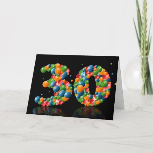 30歳の誕生日でボールで数字を作った誕生日 カード (正面)