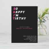 30歳の誕生日におしゃれでユーモアのあるブラックピンクの招待状 招待状 (スタンド正面)