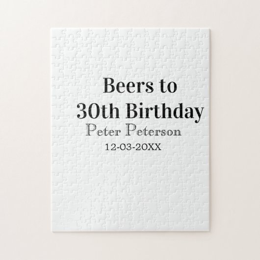 30歳の誕生日におしゃれな名前の日付の男性のためのシンプルなビール ジグソーパズル (縦)