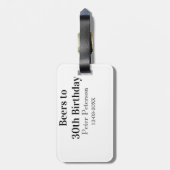 30歳の誕生日におしゃれな名前の日付の男性のためのシンプルなビール ラゲッジタグ (裏面縦)