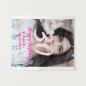 30歳の誕生日にお名前と日付と年と白い写真を追加 タペストリー (正面(横))