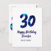30歳の誕生日にお名前と日付と年と青い輝きを追加 ポストカード (正面/裏面)