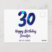 30歳の誕生日にお名前と日付と年と青い輝きを追加 ポストカード (裏面)