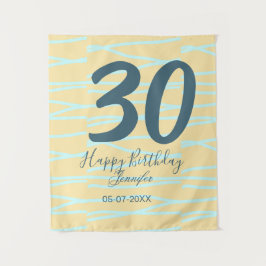30歳の誕生日にお名前と日付と年と黄色と青いペーストを追加 タペストリー
