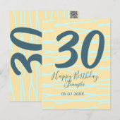 30歳の誕生日にお名前と日付と年と黄色と青のペーストを追加 ポストカード (正面/裏面)