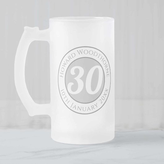30歳の誕生日に名前と年齢と日付 フロストグラスビールジョッキ
