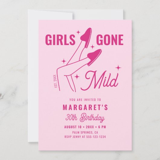 30歳の誕生日に淡いピンクの手を引いた女の子 招待状 (正面)